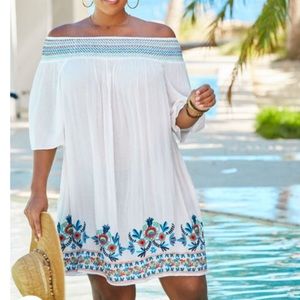Swimsuits For All Swim Cover White Floral Embroidered Rhiannon Cover Up Dress